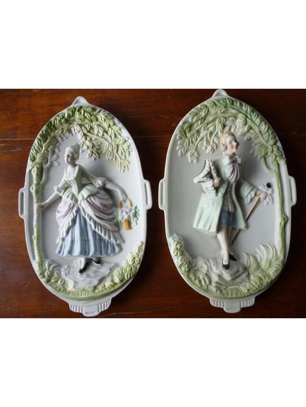 Pair of CHASE Hand Painted Porcelain Plaques, Occupied Japan